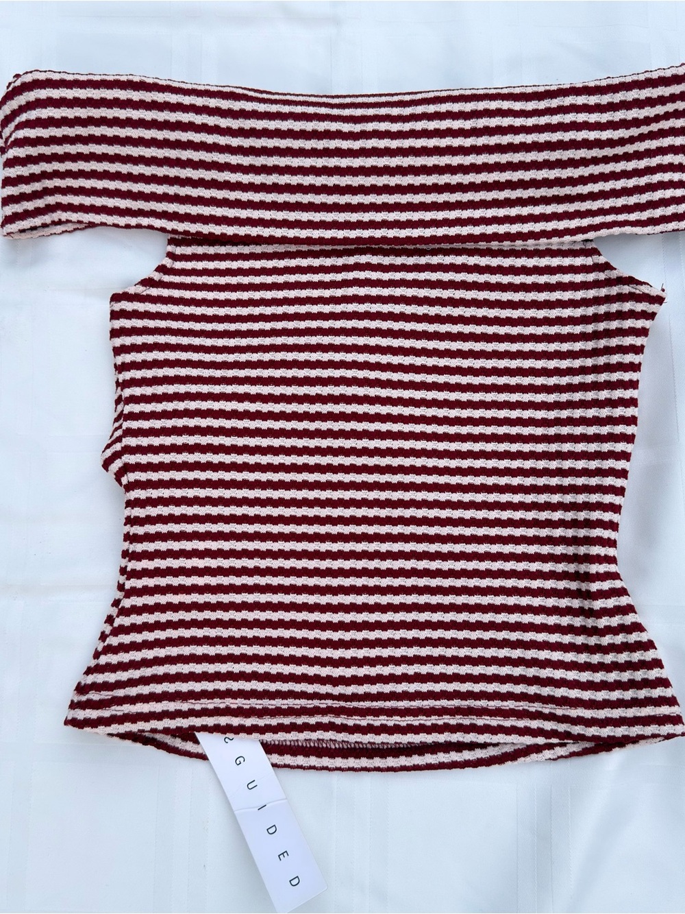 Missguided Burgundy & White Striped Off-Shoulder Crop Top